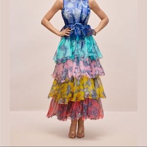 Vibrant tiered Maxi Dress in Blue, Pink, Yellow, and Red